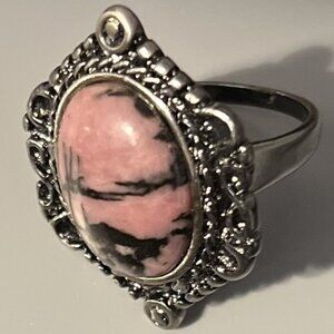 Natural Rhodonite Fashion Ring,  size 8, Silver Toned